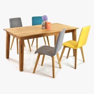 Jídelní stůl z masivu dub MIREK a židle arosa - Žlutá / 160 x 90 cm / 6 ks TOP + Arosa