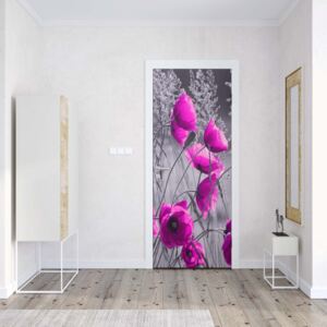 GLIX Fototapeta na dveře - Purple Poppies Black And White | 91x211 cm