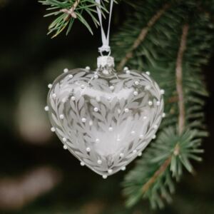 Skleněná vánoční ozdoba Leaves and Pearls - srdce (kód VANOCE21 na -15 %)