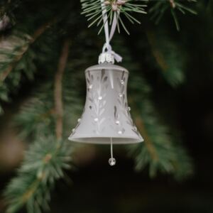 Skleněná vánoční ozdoba Leaves Matt grey - zvoneček