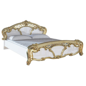Manželská postel HOME + zvedací rošt + matrace MORAVIA, 180x200, bílá lesk/zlatá