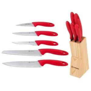 EDENBERG EB-921 6dílná sada nožů, dřevěný stojan červená