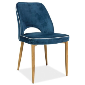 Jídelní čalouněná židle v modré barvě na kovové konstrukci v dekoru dub KN680