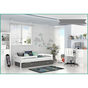 Dětská postel HARRY s barevnou zásuvkou+matrace, 80x160, bílý/šedý