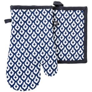 Kuchyňský set rukavice/chňapka TIMEX modrá/černá, 18x30 cm/20X20 cm ESSEX, 100% bavlna