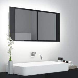LED koupelnová skříňka se zrcadlem lesklá černá 90 x 12 x 45 cm