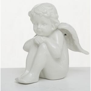 BOLTZE Porcelánový anděl Mirra sedící bílý, 20x24x11 cm Anděl: S hlavou na kolenou vzpřímenou