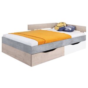Dětská postel 120 x 90 cm s úložnými šuplíky Giga 16 dub / bílý lux / beton