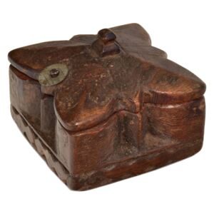 Krabička na Tiku, antik, teakové dřevo, ručně vyřezaná, 10x10x7cm