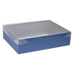 Dárková krabice s průhledným víkem 400x300x100/40 mm, modrá