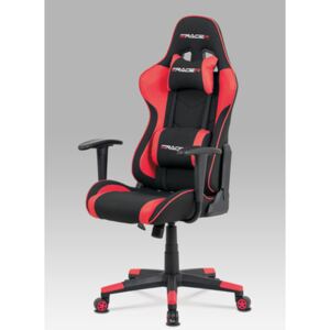 Autronic Kancelářská židle, červená ekokůže + černá látka, houpací mech., plastový kříž KA-V608 RED