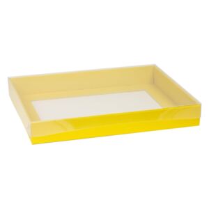 Dárková krabice s průhledným víkem 400x300x50/40 mm, žlutá