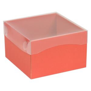 Dárková krabička s průhledným víkem 150x150x100/40 mm, korálová