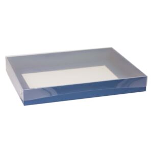 Dárková krabice s průhledným víkem 400x300x50/40 mm, modrá