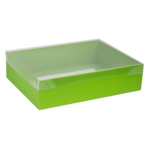 Dárková krabice s průhledným víkem 400x300x100/40 mm, zelená