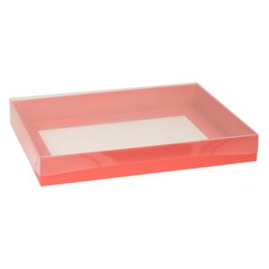 Dárková krabice s průhledným víkem 400x300x50/40 mm, korálová