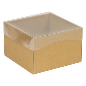 Dárková krabička s průhledným víkem 150x150x100/40 mm, hnědá - kraftová