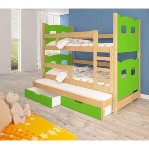 Patrová postel Oli A + 3x matrace - zelená
