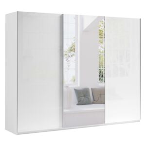 Skříň s posuvnými dveřmi 270 Moore Bílý/Bílý lesk - Zrcadlo