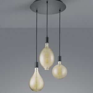 Trio Ginster, závěsné svítidlo s přiznanými LED filament žárovkami, 3x8W LED E27, černá, prům. 40cm