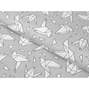 Škodák Dekorační látka LONETA vzor LO-329 origami ptáci na šedém - šířka 140cm
