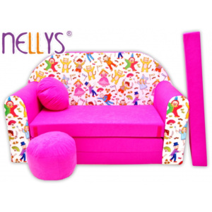 NELLYS Rozkládací dětská pohovka Nellys ® 70R - Pohádkové postavičky v růžové