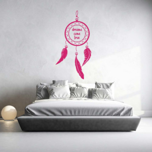 GLIX Lapač snů Dreams come true - samolepka na zeď Růžová 100x50 cm