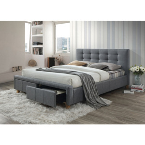 Čalouněná postel ATOS + rošt, 160x200, šedá/dub