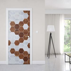 GLIX Fototapeta na dveře - Modern 3D Wood Hexagonal Design | 91x211 cm
