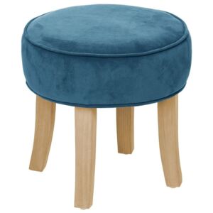 Univerzální stolička, taburet s rozměry 35x35 cm, se stabilními dřevěnými nožkami, kulatý sedák, barva potahu modrá