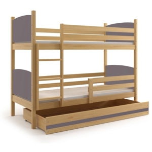 Patrová postel BRENEN + matrace + rošt ZDARMA, 90x200, borovice, grafitová