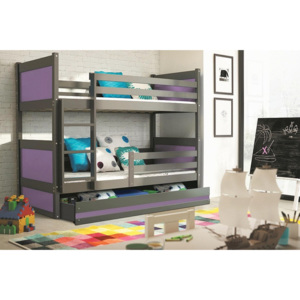 Patrová postel FIONA + matrace + rošt ZDARMA, 80x160 cm, grafit, fialová