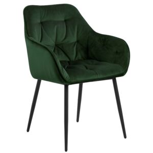 SCANDI Tmavě zelená sametová jídelní židle Norman