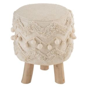 Krémový puf / stolička s bambulkami Zigzag - Ø 35*43cm