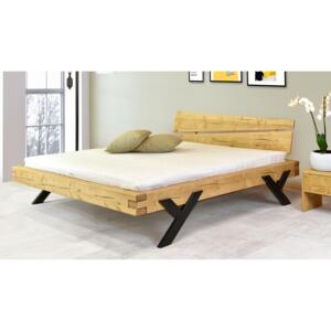 Designová postel z trámů, ocelové nohy ve tvaru Y, 160 nebo 180 cm smrk - Rošt k posteli: Pevný drevený rošt ( dodáván zdarma ), Noční stolek: děkuji nemam zájem, šířka postele: 160 x 200 cm