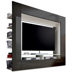 Luxusní TV a media stěna, černá / extra vysoký lesk, MEDI TV