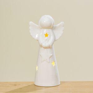 BOLTZE Porcelánový anděl s LED osvětlením bílý, 18x8,5 cm Anděl: S hvězdou