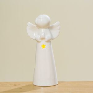 BOLTZE Porcelánový anděl s LED osvětlením bílý, 18x8,5 cm Anděl: Modlící