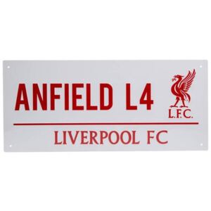Kovová dekorační cedule na zeď FC Liverpool: Anfield L4 (40 x 18 cm)