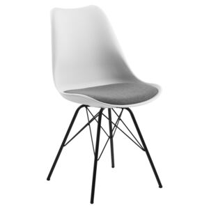 SCANDI Bílá plastová jídelní židle Erisa s šedým sedákem