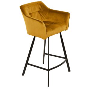 Moebel Living Hořčicově žlutá sametová barová židle Trudy 100 cm