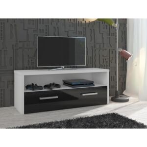 Televizní stolek CLIFTON, bílá/černý lesk