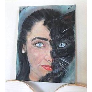 Ručně malovaný obraz Henrieta-Rita Boženíková - Mačka a žena
