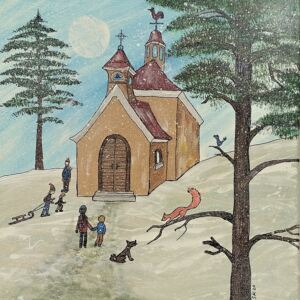 Ručně malovaný obraz Simona Kollertová - Kostelík