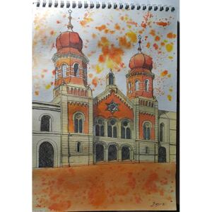 Ručně malovaný obraz Michala Bartoňová - Podzimní Velká synagoga