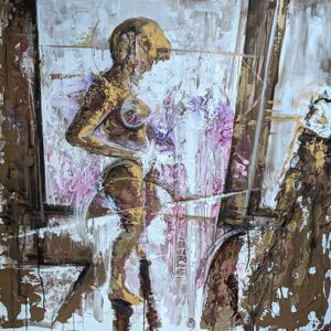 Ručně malovaný obraz Denis Brnoliak - Cyklus ,,zo života ženy,, ( Keď sa niekto pozerá )