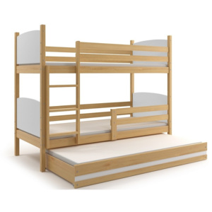 Patrová postel BRENEN 3 + matrace + rošt ZDARMA, 90x200, borovice, bílá