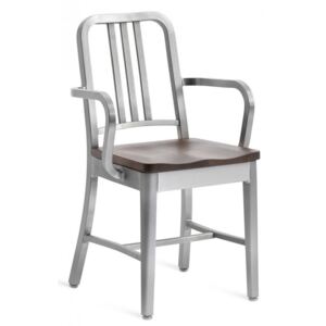 EMECO - Židle s područkami a dřeveným sedákem NAVY