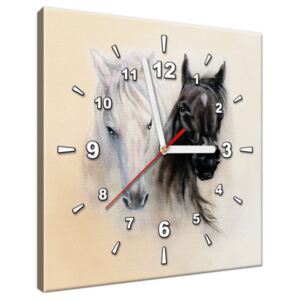 Tištěný obraz s hodinami Black and White Horses ZP2502A_1AI