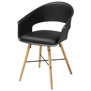 Černá plastová jídelní židle s čalouněným měkkým sedákem a dřevěnou podnoží SET 4 ks DO168